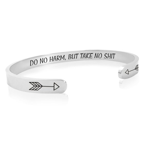 Inspirational Quote Mantra Bracelet - Do No Harm But Take No Shit - Picture 1 of 4